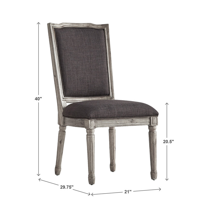 Chaise d'appoint rembourrée ornée Hildemar, Gris foncé, Chêne gris antique