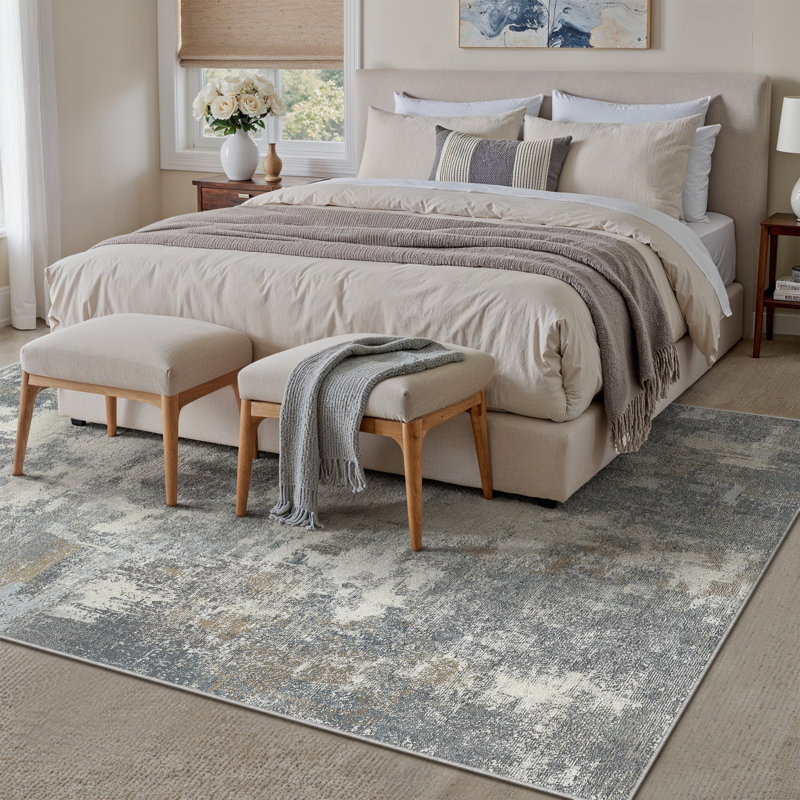 Modern Abstract Machine Washable Area Rug With Non-Slip Rubber Backing, Rectangle 5' x 7'