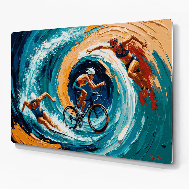 Art mural en métal bleu Sports Triathlon