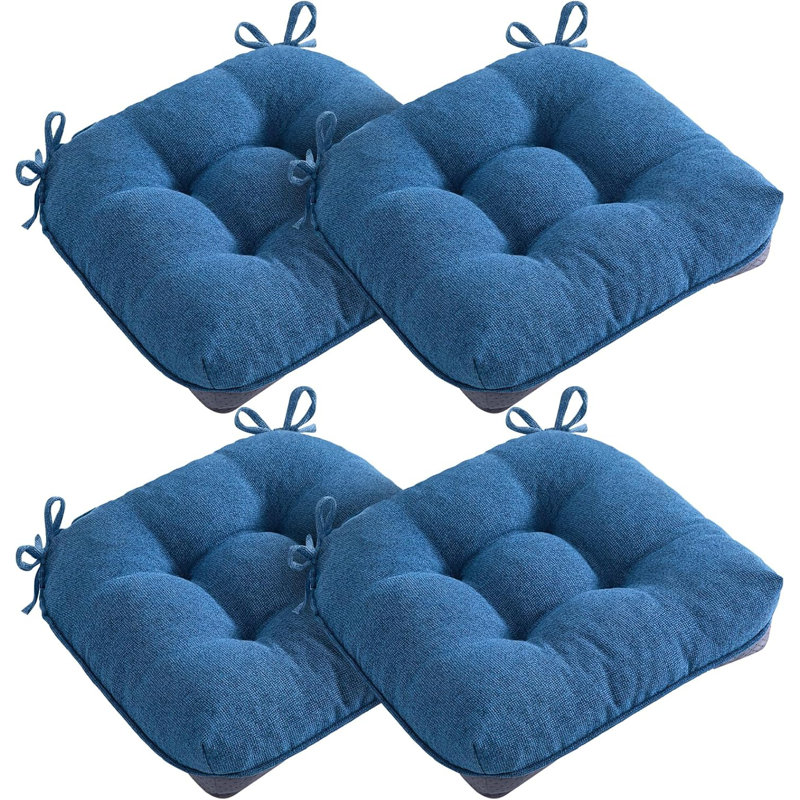 Set Of 4 Dining Chair Cushions Blue