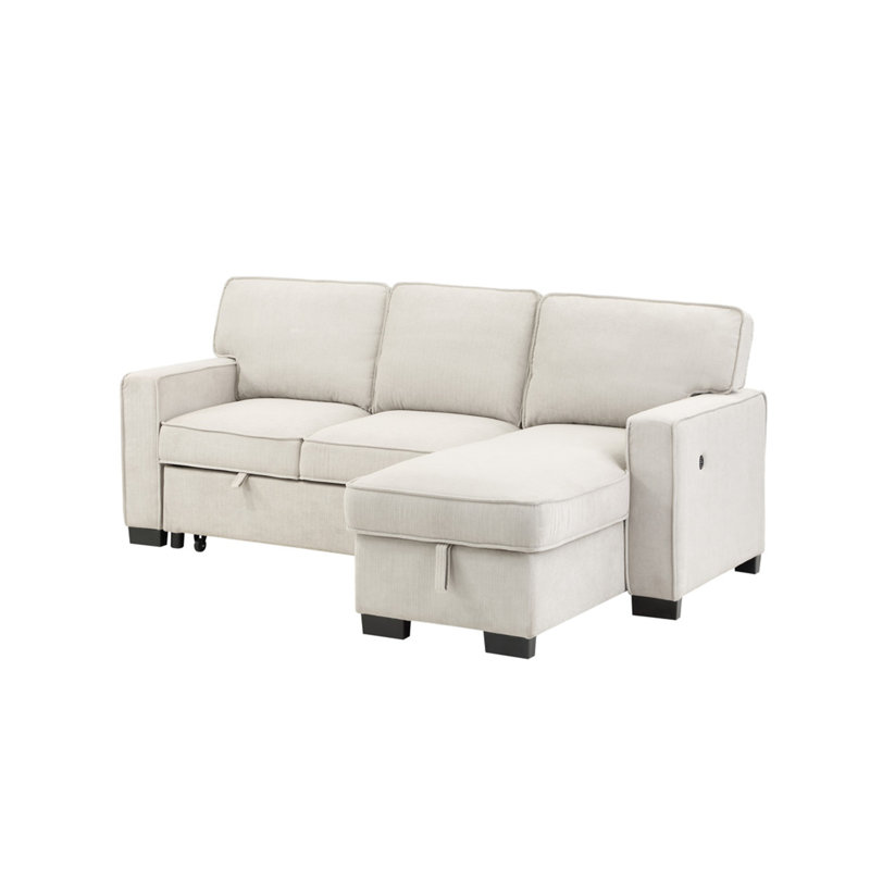 Estelle 86.5"  Fabric Reversible Sleeper Sectional With Storage Chaise Drop-Down Table 2 Cup Holders And 2USB Ports