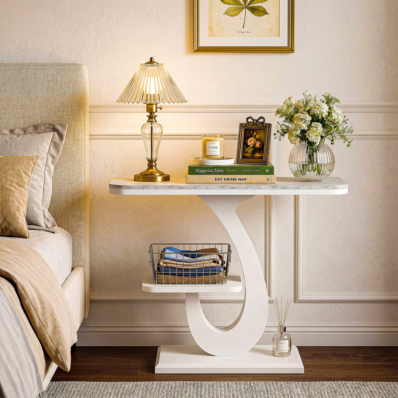 Console de table en faux marbre 39,37 "avec tablette à 2 niveaux