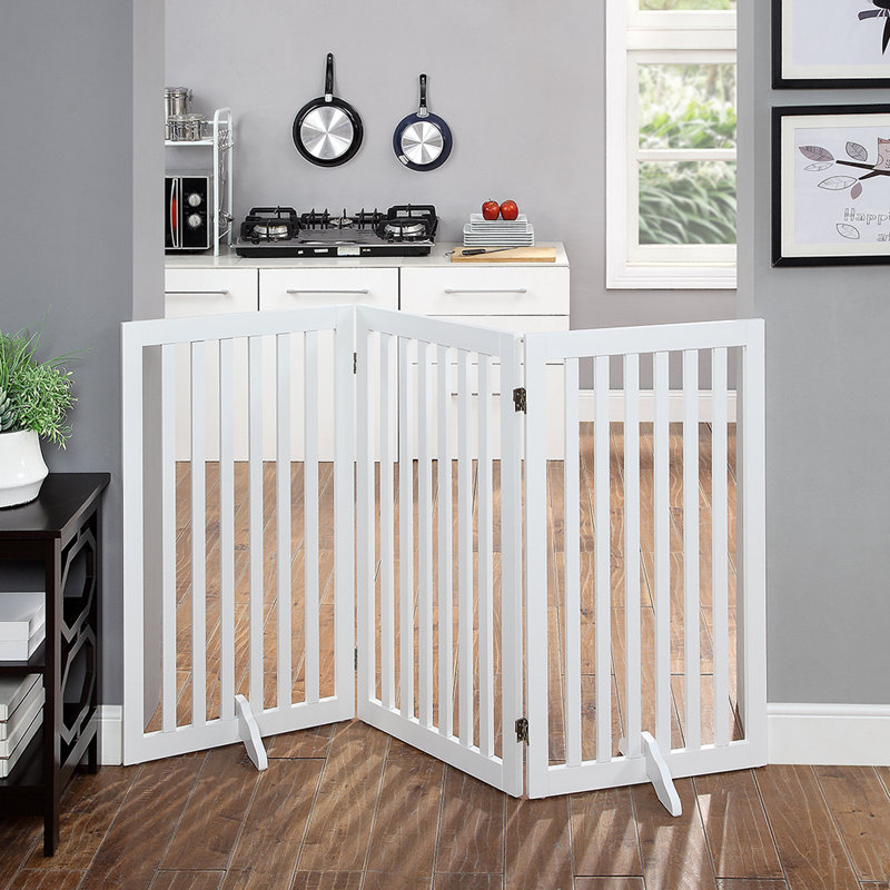 Wood Free Standing Pet Gate, White, 36" H 60" W