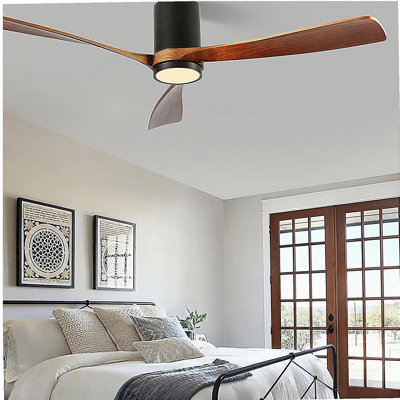 Ventilateur de plafond encastré noir mat de 60 pouces à DEL intérieur / extérieur avec pales en bois, télécommande CC à 6 vitesses