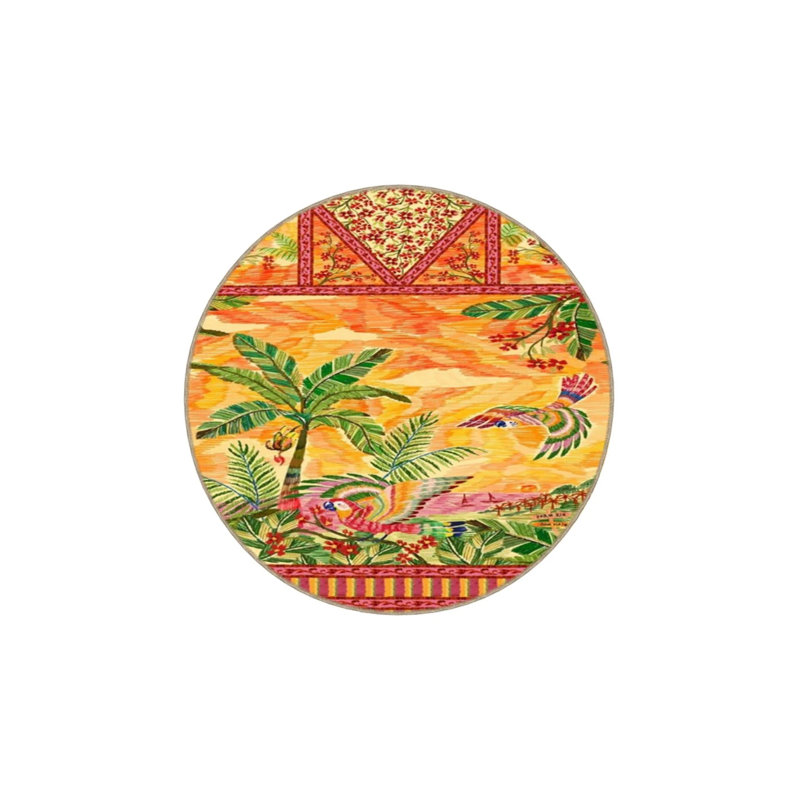 Geometric Beach Orange Patterned Washable Rug, Round 3'4"