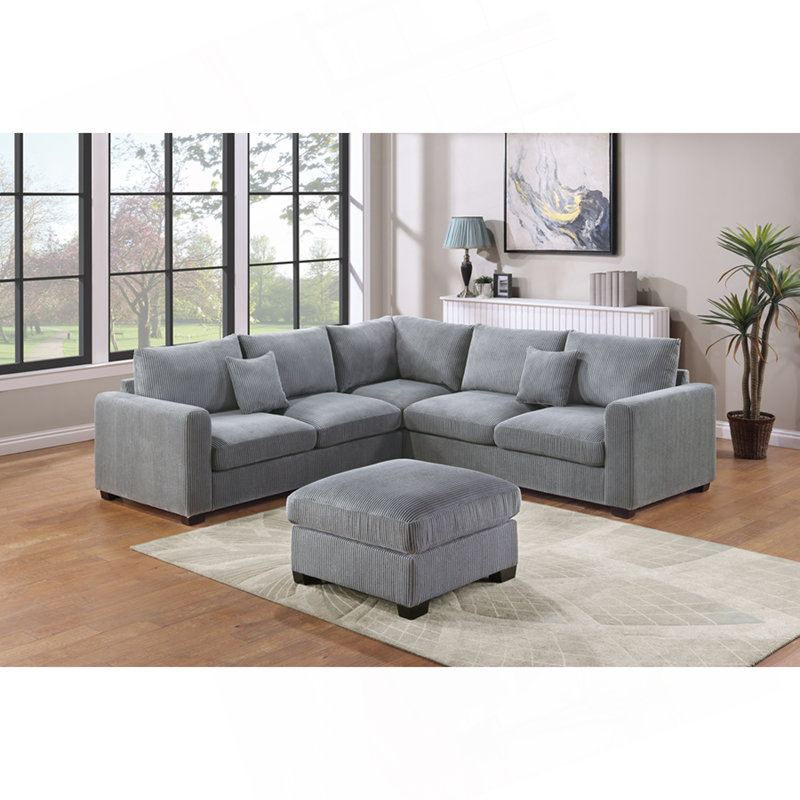 Ensemble modulaire en velours côtelé avec repose-pieds, Velours côtelé gris