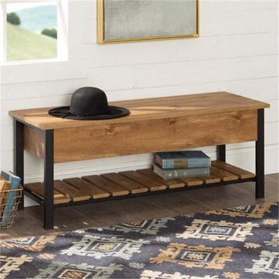 Walker Edison Rustic Farmhouse Lift Top Entry Bench With Storage Rack, Durable MDF Construction, Heavy-Duty Weight Capacity -  Ebern Designs, 4AA253D1B75949F4949D503CB790E20A