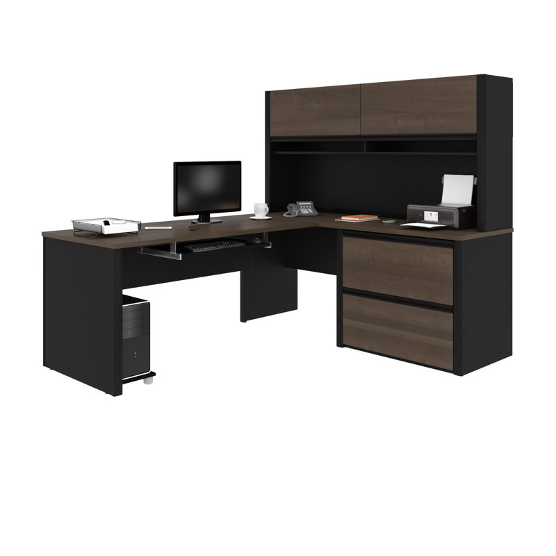 Aurea Modular L-Shaped Computer Desk, Antigua/Black