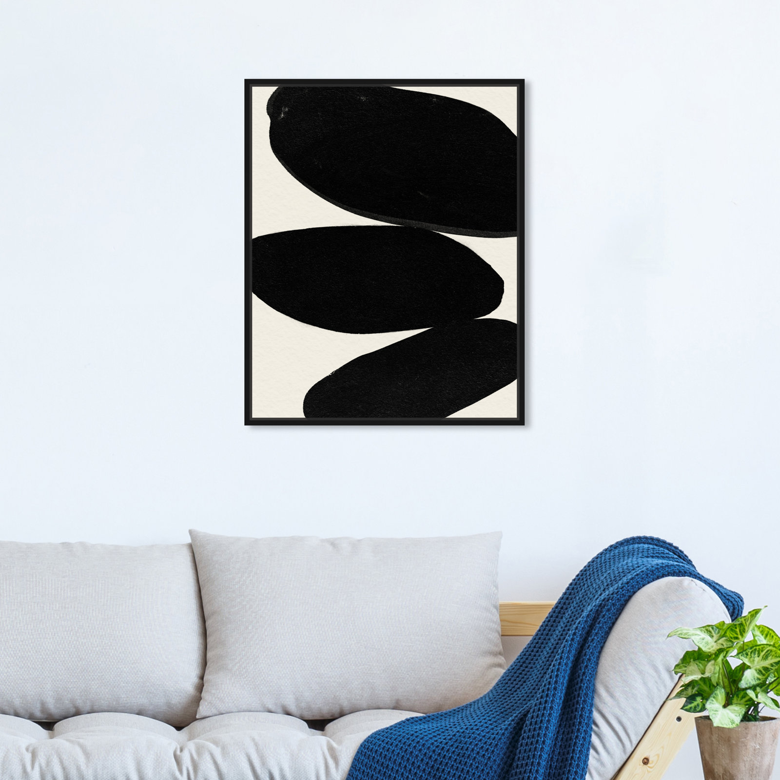 Beige and Black Abstract Modern Print, Black, 21" H x 17" W