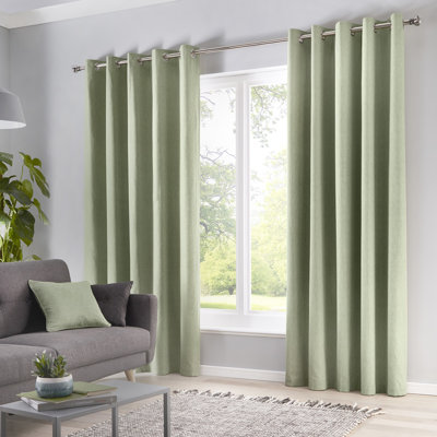 Cotton Blend Semi Plain Eyelet Curtain Pair