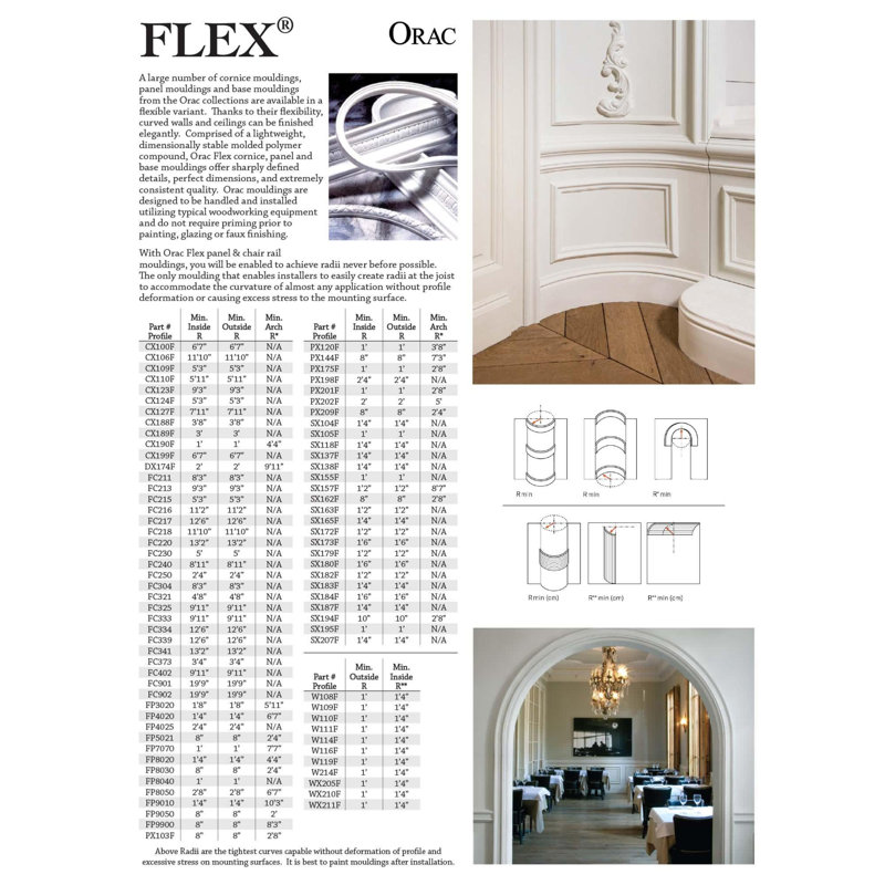 Orac Decor FC354 | Moulure couronnée flexible en polyuréthane | Apprêté blanc | Face 8-1 / 2 po X 78 po de long