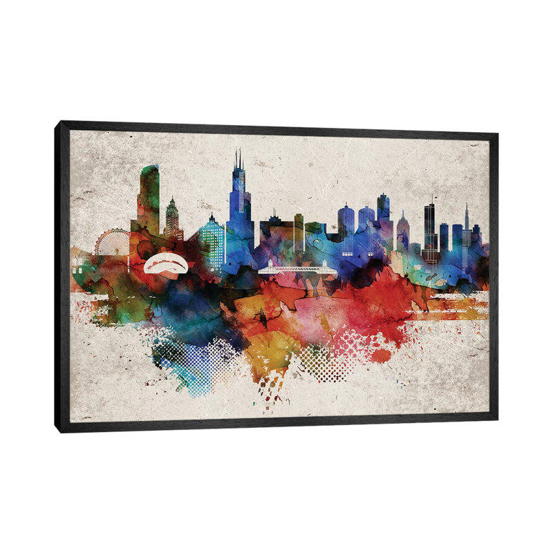 Chicago Abstract - Print on Canvas, 101.6 cm H x 66.04 cm W, Black Framed