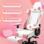 Fauteuil de jeu de course et de course inclinable, réglable et ergonomique en similicuir rose / blanc