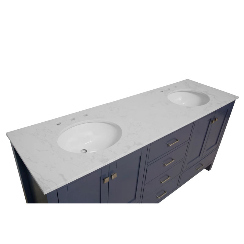 Claudett 72'' Double Bathroom Vanity with Top, Engineered Carrara, Marine Gray