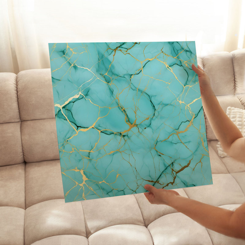 «Abstract Cyan Abstract Geode Crystal Dream I», reproduction d'art moderne sans cadre, H 28 po x l 28 po