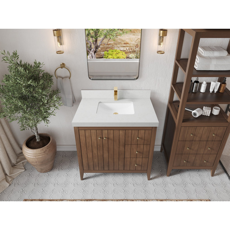 Meuble-lavabo simple 36 po avec plateau Atlanta, Quartz de Carrare