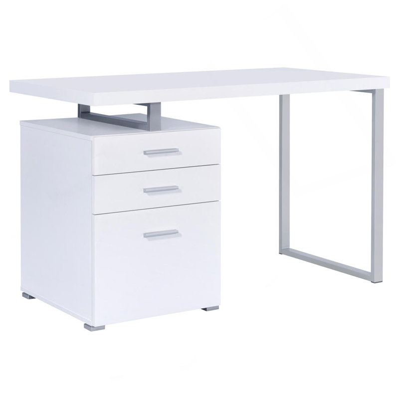 Bureau réversible blanc à 3 tiroirs, Blanc