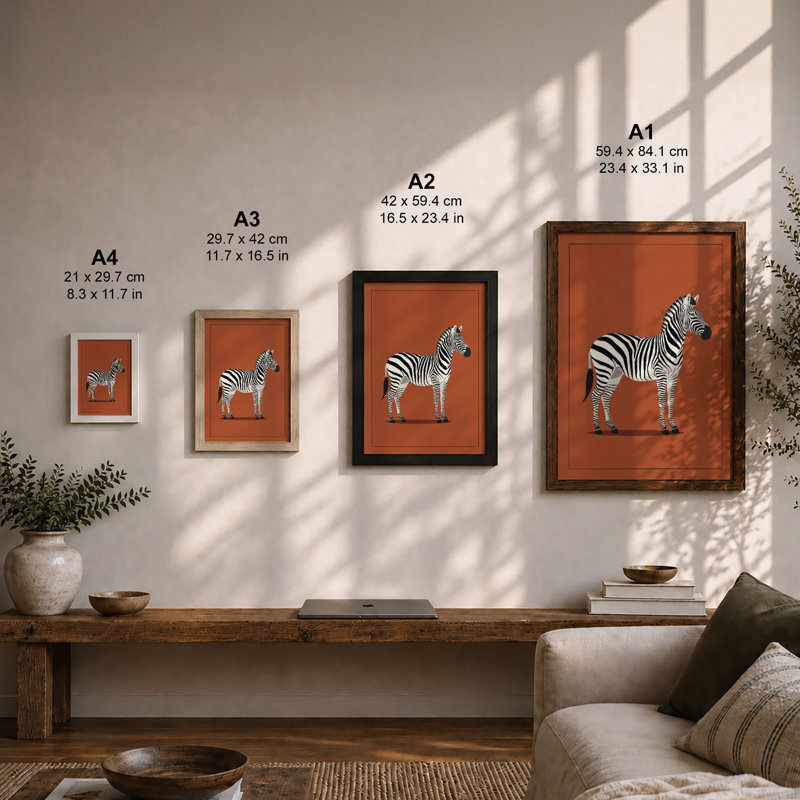 Zebra in Profile Modern - Framed Print, A2 - 59.4 x 42.0 cm, Walnut