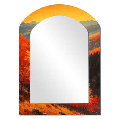 Feuilles d'automne dans les montagnes Vermount I - grand miroir mural de forme irrégulière, miroir unique asymétrique traditionnel, impression sur métal