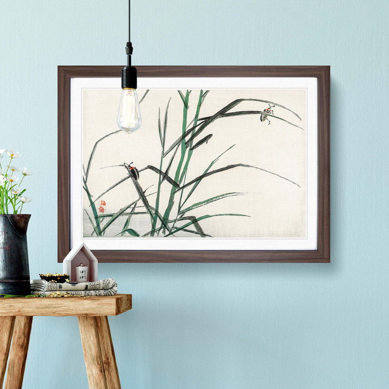 Beetles by Kono Bairei - Picture Frame Painting Print, Walnut Framed, 27cm H x 36cm W x 2cm D
