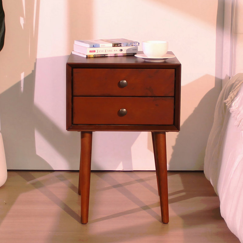 Table de chevet avec 2 tiroirs, petite table d'appoint avec rangement, noyer, Brun