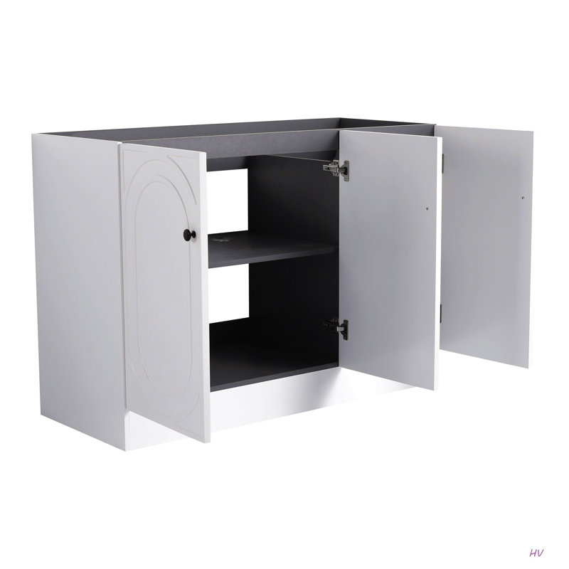Meuble-lavabo autoportant 48 po et 3 portes d'armoire à fermeture en douceur (emballage KD) - sans le lavabo, Blanc