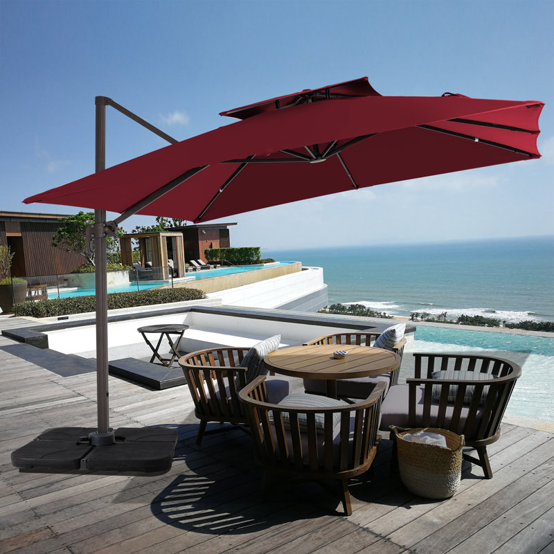 Parasol carré en porte-à-faux 10 pi Anand, H 99,24 po x l 120 po x P 120 po, Rouge
