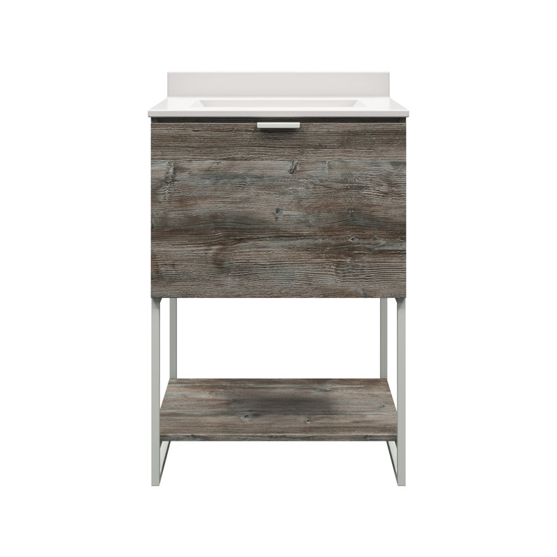 Meuble-lavabo simple l 24 po x P 19 po x H 39 po MagickWoods Lillimay, Gris bois flotté