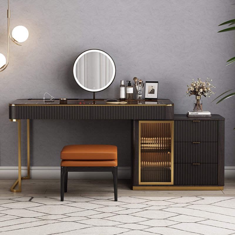 Dressing Table with Mirror, Black/Gold, 47" W x 23" D x 29.5" H