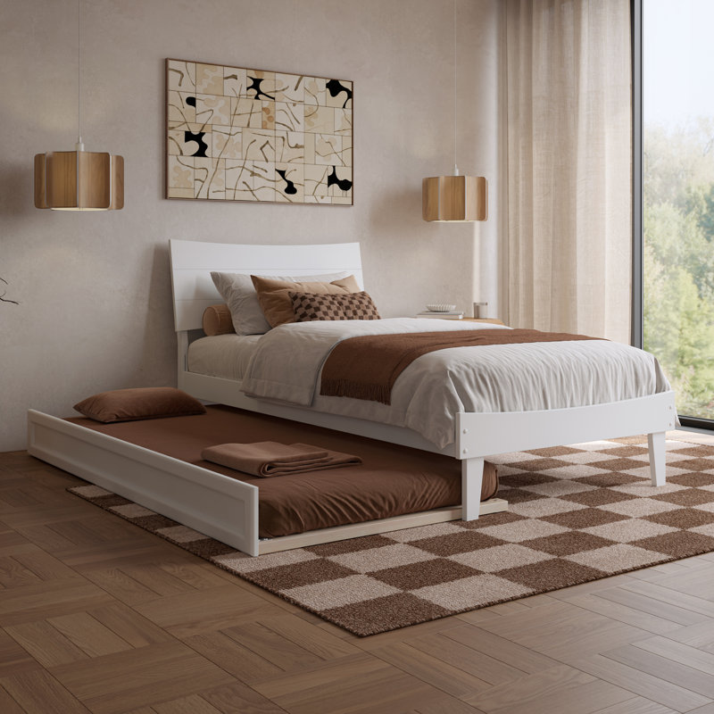 Phoenix Wood Platform Bed with Trundle, White, Twin XL