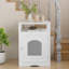 Enceinte de litière moderne en bois avec tablette de rangement et armoire cachée pour l'intérieur.