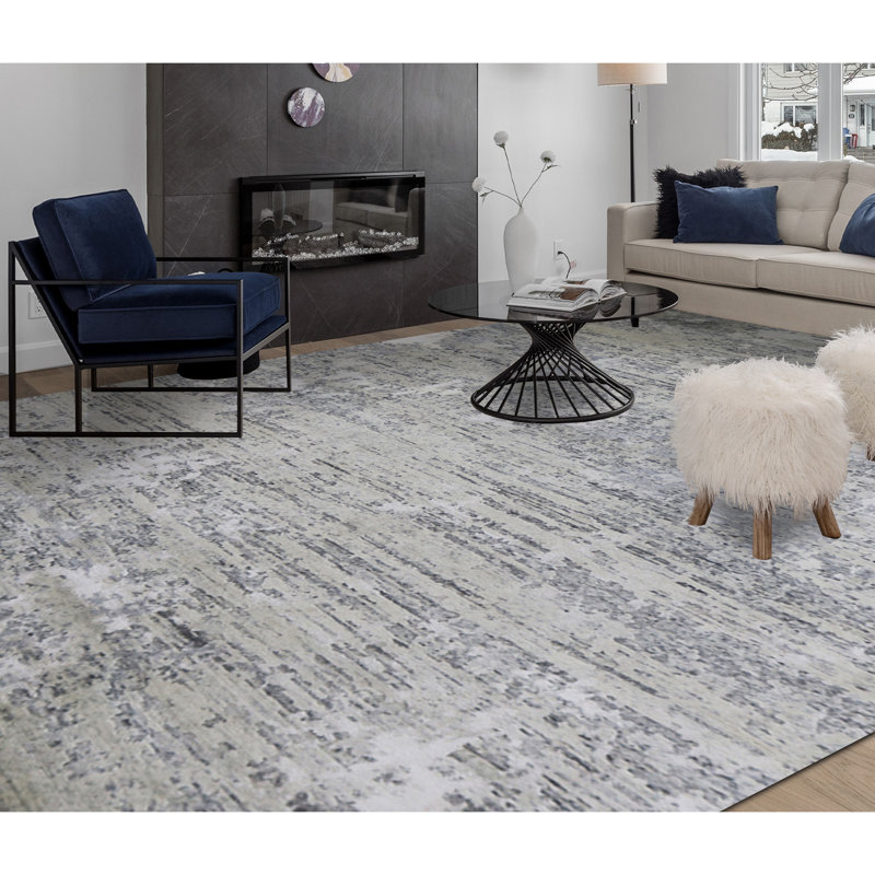 Hand Woven Silk and Wool Abstract Area Rug, Rectangle 8' x 10'