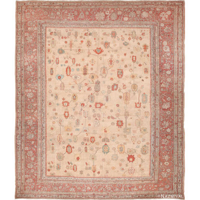 Grand tapis Oushak turc antique ivoire