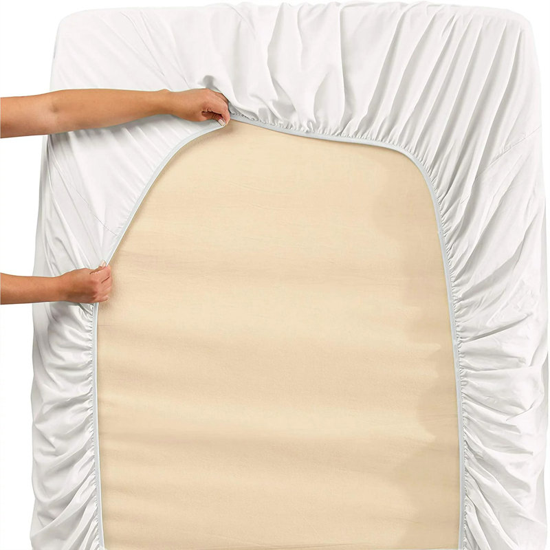 Cotton Blend/Polyester Fitted Sheet, Beige, Double