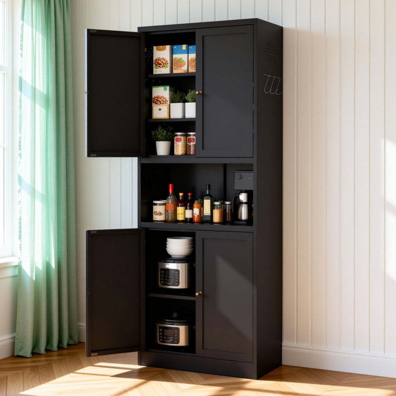 Armoire de rangement robuste avec tablettes réglables et comptoir, Black