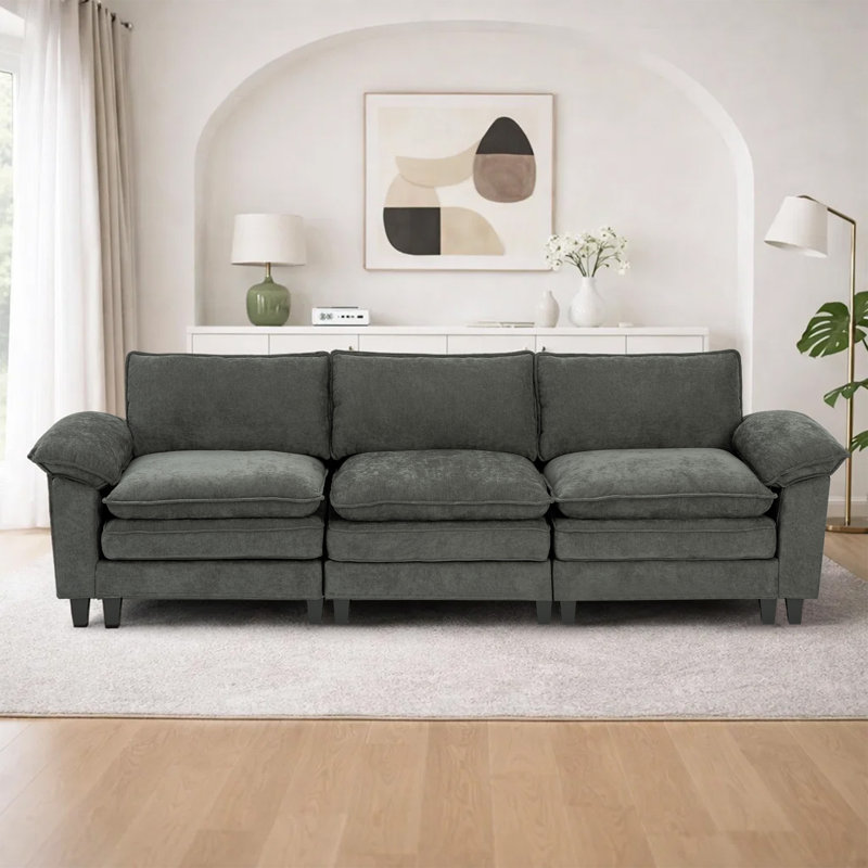 Canapé modulaire rembourré 3 pièces 3 pièces, H 37,4 po x l 113 po x P 27,5 po, 3, Tissu gris