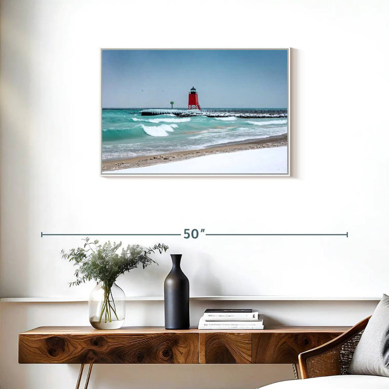 Vue du phare de Charlevoix, Cadre flottant blanc, 31 po x 21 po