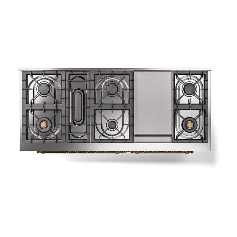 ILVE Nostalgie II Noblesse 60 in Dual Fuel Range, 9 Burner, Griddle, Natural Gas, Graphite Matte/Brass
