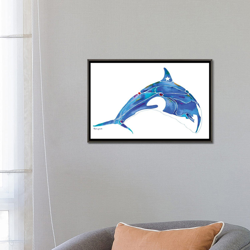 " Whale Orca " by Jo Lynch, No Matte, 18" H x 26" W x 1.5" D, Dark Rustic Wood Framed Canvas