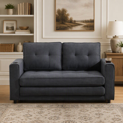 Canapé-lit futon convertible 3 en 1, canapé-lit pliable deux places avec poches de rangement latérales, lit de jour pliant multifonctionnel pour petits espaces