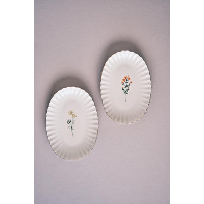 Elegant Porcelain Platter Set (2 Pieces), 9.4 x 7.5 inches | 100% Durable Porcelain, Perfect for Serving Appetizers & Desserts | Not Dishwasher or Microwave Safe, Ideal for Special Occasions & Entertaining Guests