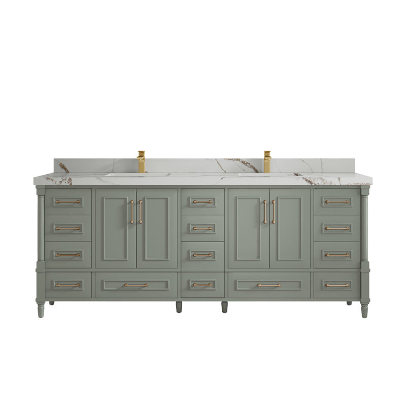 Ensemble de meuble-lavabo double 84 po Aberdeen, Quartz Calacatta or, À feuilles persistantes