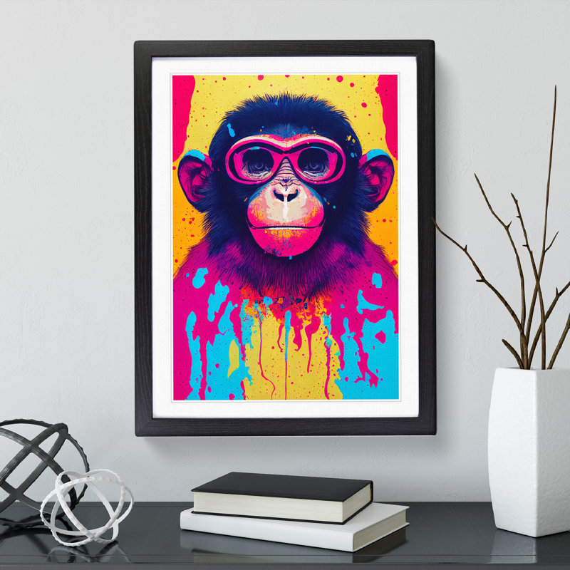 Paint Splash Monkey No.5 - Framed Print, Black Framed, 64cm H x 46cm W x 2cm D