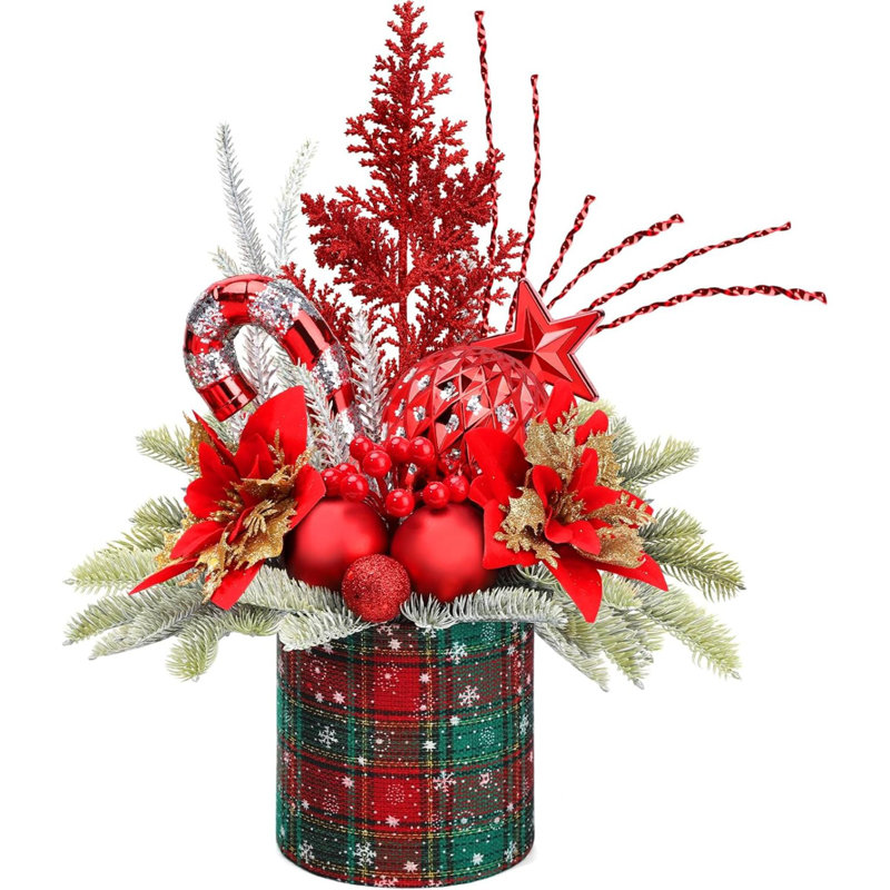 Décoration de Noël pour arbre de Noël avec mini décorations de sapin de table artificielles avec ornements des fêtes, pomme de pin et baies pour la maison
