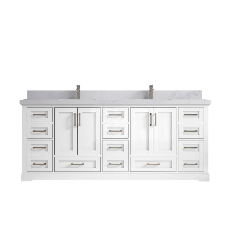 Eser 84'' Double Bathroom Vanity with Top, White, Calacatta Nuvo Gray Quartz
