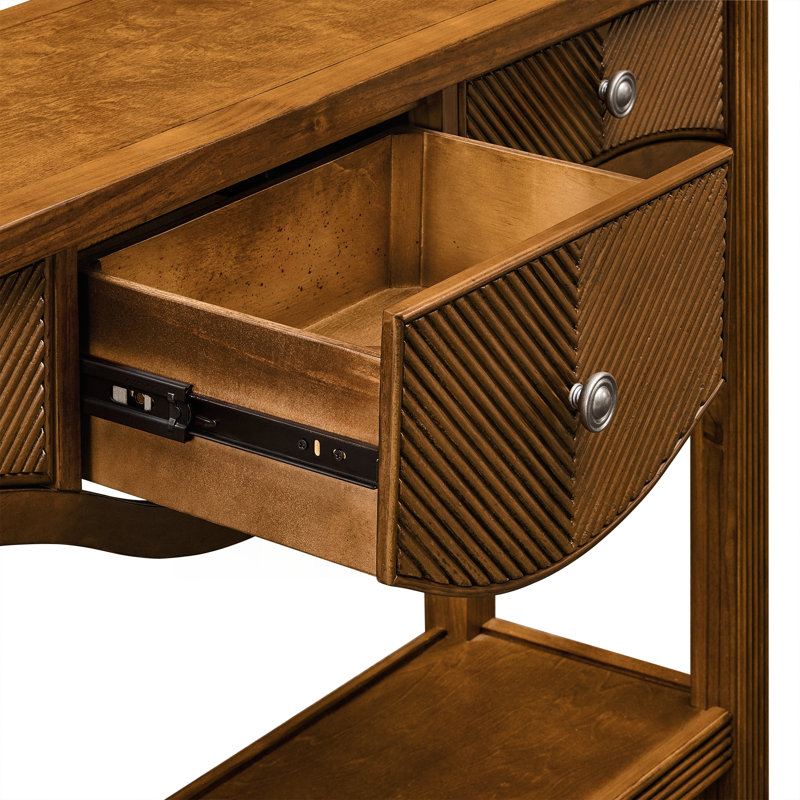 Console 52 po en bois cannelé avec 3 tiroirs et bord festonné, Brun, Brun, Brun
