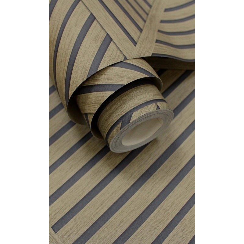 Papier peint à rayures géométriques Sage, Naturel
