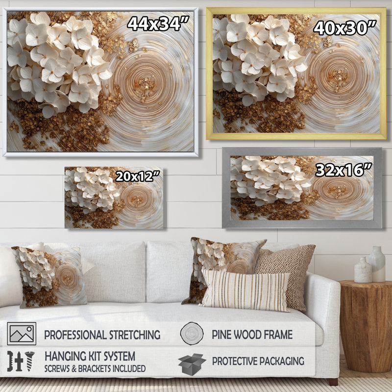 Fleurs d'hortensia en cristal Momina sur glissière en bois I - Art mural d'hortensias pour le salon, H 30 po x l 40 po