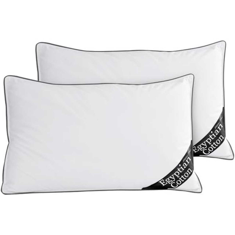Egyptian Cotton Pillow Pack of 2, Soft Hollowfibre Filling, Lightweight & Washable Bed Pillows, Black