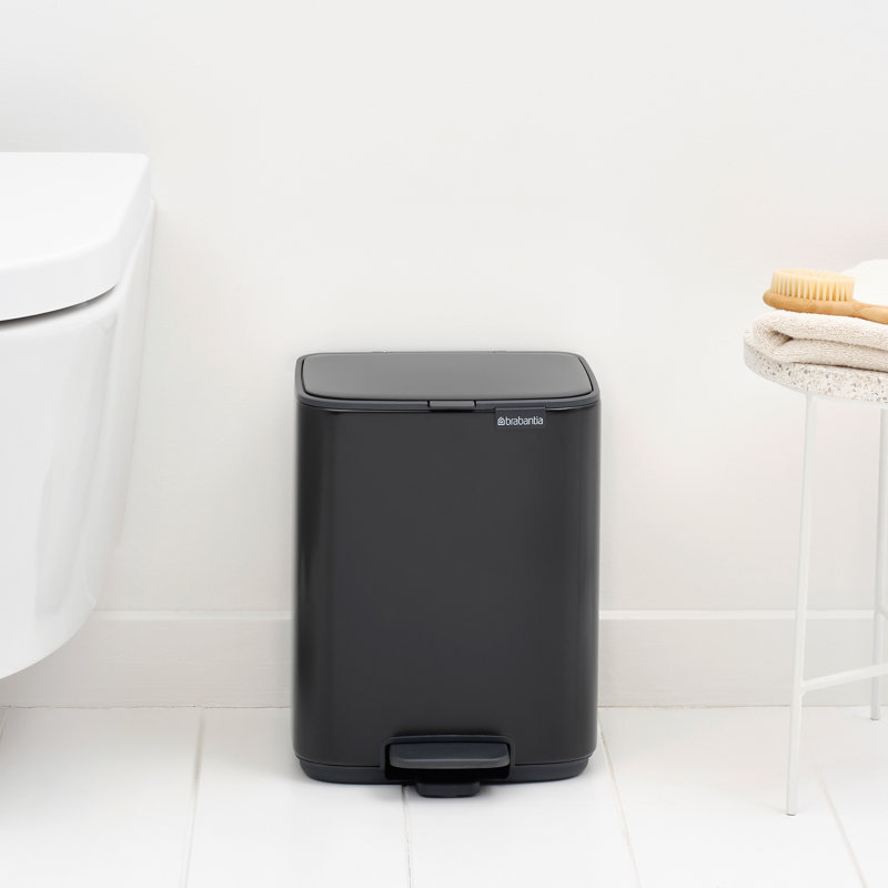 Brabantia Bo Pedal Bin, 31cm H x 24.2cm W x 24.3cm D, Matt Black, 7 L